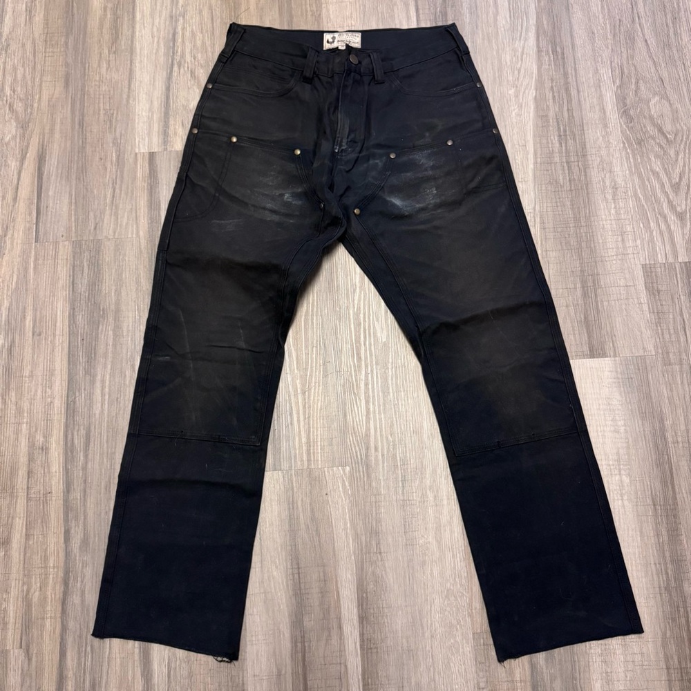 Red Clouds Collective sz 30 Waxed Canvas Fitted Work Pant Black Double Knee